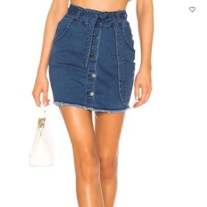 Revolve Superdown Debbie Belted Denim Skirt XS in Dark Blue Denim NWOT